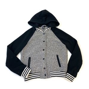 BUCKLY Boucle Bomber Jacket with knitted Hood